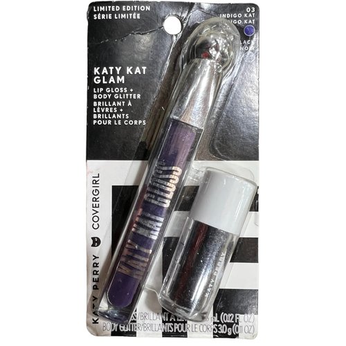 Generic Limited Edition Katy Kat Glam Lip Gloss + Body Glitter, 03 Indigo Kat Lip Gloss + Black Body Glitter, Purple