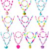 PinkSheep Jewelry Sets Beaded Necklace and Beads Bracelet for Kids Girls 10 Sets Unicorn Cat Bird Owl Necklace and Beads Little Favors Bags for Girls Princess Dress Up Pretend Play