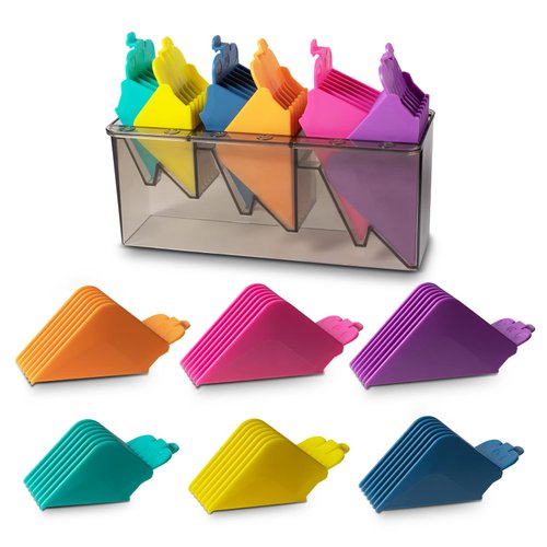 Clipper Guards Set 10 12 14 16 18 20 Fits for Most Wahl Clippers and Babyliss FX870, Color Coded with Organizer - Size 1.25", 1.5", 1.75", 2", 2.25" & 2.5"
