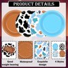 CHUNNIN 48Pcs Western Cowboy Party Paper Plates 7” Toy Blue Brown Cartoon Story Party Supplies Cow Print Disposable Dinner Plate for Western Theme Farm Birthday Baby Shower Farmhouse Party Decorations