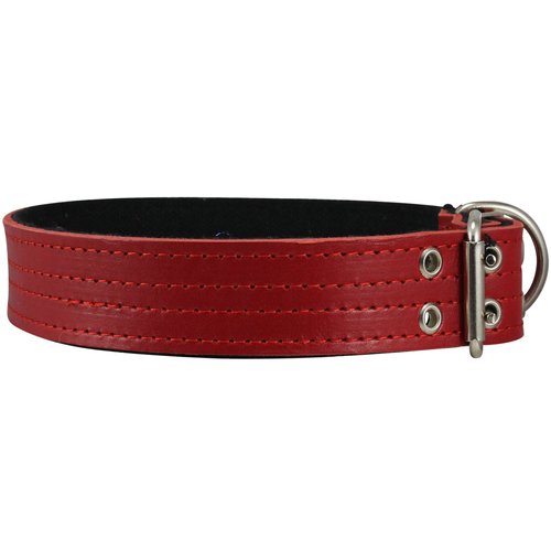 Genuine Leather Dog Collar, Padded Red, 1.5" Wide. Fits 14"-18" Neck Size, Medium