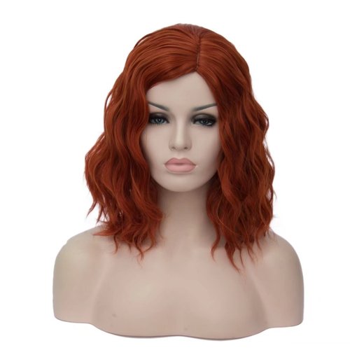BUFASHION 14" Women Short Orange Red Kinky Straight Cosplay Synthetic Wigs With Air Bangs 46 Colors Available (Orange Red)
