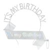 BAHABY It's My Birthday Sash & Birthday Headband Set Princess Birthday Sash and Tiara Birthday Gifts for Women Girls Sweet Happy Birthday Accessories for Party- Silver