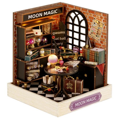 TuKIIE DIY Miniature Dollhouse Kit with Furniture, 1:24 Scale Creative Room Mini Wooden Christmas Doll House Plus Dust Proof for Kids Teens Adults(Moon Magic)
