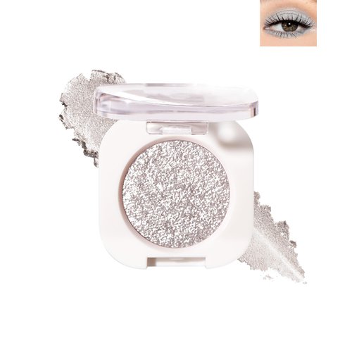 Single Shimmer Glitter Eyeshadow, Metallic Silver Glitter Eye Shadow Palette, Metal Sparkling Eyeshadow Eyeliner Compact Powder, High Pigmented & Long Lasting, Intense Color Silver Eyes Makeup, Sliver