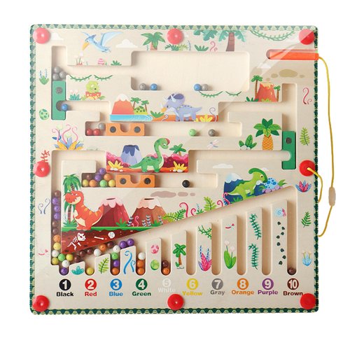 LADFAR Magnetic Color and Number Maze, Montessori Fine Motor Skills Toys for Girls Boys, Wooden Magnet Maze Board Game, Dinosaur Design Toys for 3 4 5 Years Old Preschool Learning Activities
