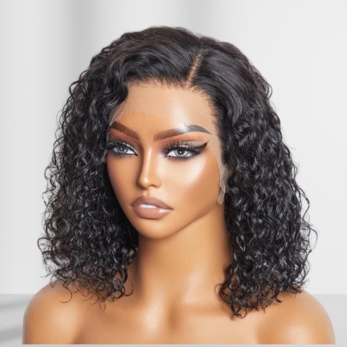 KADOYEE HD Transparent Deep Wave Lace Front Wigs 13X4 Deep Wave Bob Lace Wig Pre Plucked Brazilian Virgin Glueless Human Hair Wig for Black Women Natural Color 150% Density 12 Inch