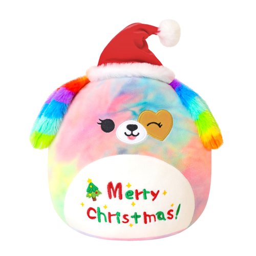 Finebee Colorful Christmas Dog Plush Rainbow Dog Stuffed Animals Wearing Christmas Hat Kawaii Merry Christmas Puppy Plushie Creative Party Decor Gift for Kids(Christmas Dog, 10 Inch