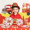 BQC 96 Pcs Firetruck Party Plates and Napkins Fire Truck Birthday Decorations Firefighter Party Favors Firetruck Party Supplies