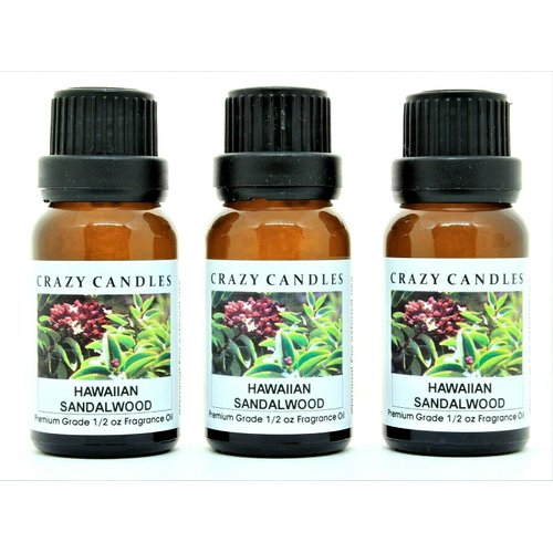 Crazy Candles Hawaiian Sandalwood (Made in USA) 3 Bottles 1/2 Fl Oz Each (15ml) Premium Grade Scented Fragrance Oil