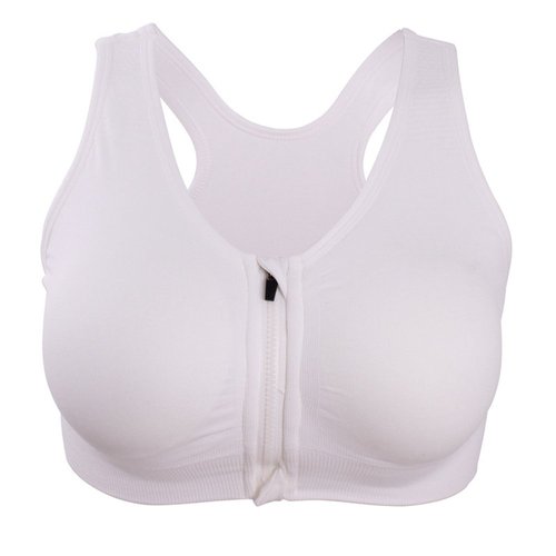 ohlyah Women's Zipper Front Closure Sports Bra Racerback Yoga Bras White L