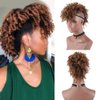 Aisaide High Puff Afro Ponytail Drawstring,Short Curly Ponytail Extension,Mohawk Kinky Synthetic Hair Bun with Bangs,Wrap Updo Clip in Hair Extensions with Six Clips and Two Comb
