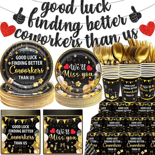 Yavxzvbw 209Pcs Gold We Will Miss You Decorations Going Away Party Decorations Goodbye Party Decorations with Good Luck Finding Better Coworkers Than Us Banner Farewell Decorations Party