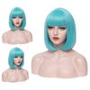 PATTNIUM 12 Inches Blue Bob Wig Short Light Blue Bob Wig with Bangs for Women and Girls Heat Resistant Synthetic Teal Blue Bob Wig (Light Blue)
