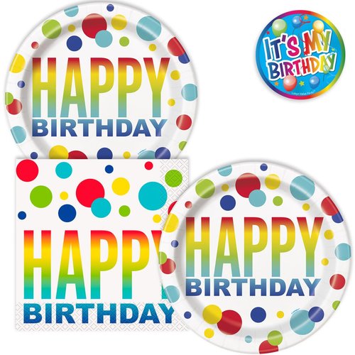 Lobyn Value Packs 32 Piece Rainbow Spots Themed Birthday Party Paper Plates And Napkins Dessert Or Cake Size 7 Inch Disposable Plates