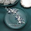 Heread Flower Bride Wedding Hair Pins Blue Rhinstones Bridal Hair Accessories Silver Pearl Hair Pieces Leaf Hair Clips for Women and Girls (Pack of 2)