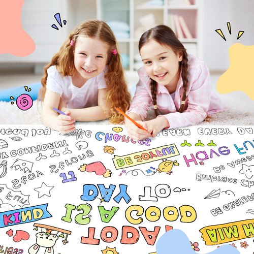 SICOHOME Positive Affirmations Coloring Tablecloth for Kids - 46x33 inch Today is a Good Day to Giant Coloring Poster Art Craft for School Classroom Birthday Activities Party Supplies
