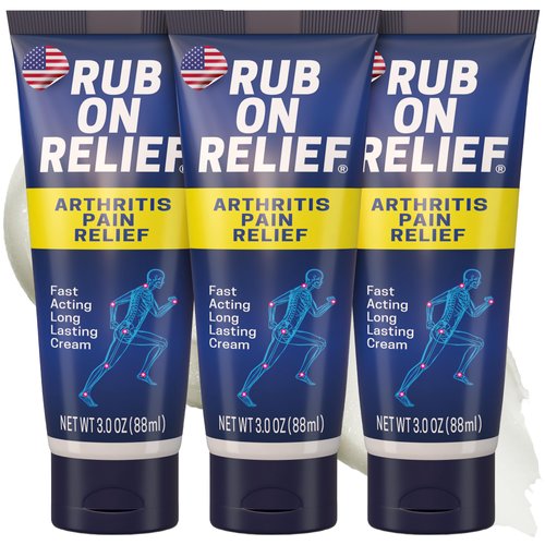 RUB ON RELIEF Topical Pain Relief Cream - Non-Greasy Joints Pain Cream for Knees, Shoulders & Back, Targeted Arthritis & Muscle Aches with Arnica, MSM, Turmeric, Aloe Vera, & Castor Oil- 3 oz (3 Pack)