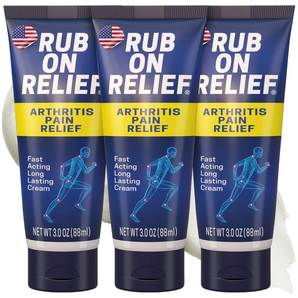 RUB ON RELIEF Topical Pain Relief Cream - Non-Greasy Joints Pain Cream for Knees, Shoulders & Back, Targeted Arthritis & Muscle Aches with Arnica, MSM, Turmeric, Aloe Vera, & Castor Oil- 3 oz (3 Pack)