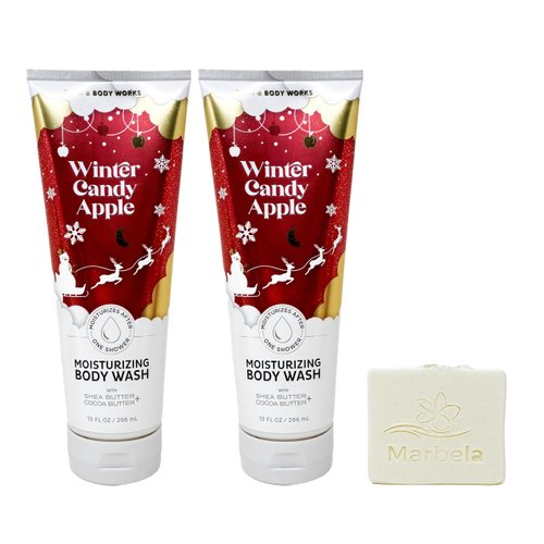 Bath & Body Works Winter Candy Apple - 2 Pack Of Moisturizing Body Wash with a Natural Oats Sample Soap.