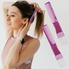 Patelai Hair Comb, 4 Pieces Carbon Lift Teasing Combs with Metal Prong, Salon Teasing Lifting Fluffing Comb with 5 Stainless Steel Pins for Women, Most Hair Types, Synthetic, Black and Purple