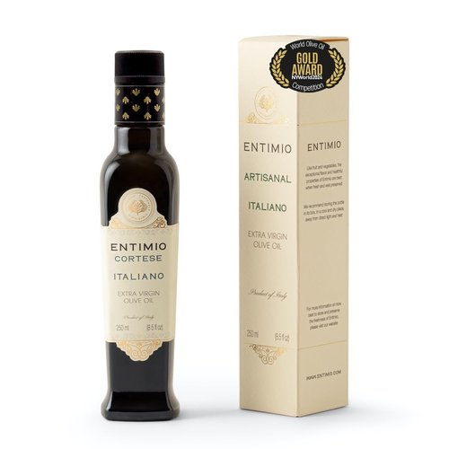 Entimio Cortese - Tuscany Medium Extra Virgin Olive Oil Organic, Italian Olive Oil from Italy, 2024 Gold Award Winner, 400+ mg/kg Polyphenol Rich Olive Oil - Early Harvest, Cold Pressed - 8.5 fl oz
