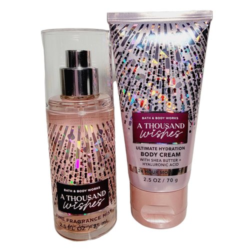 Bath And Body Works A Thousand Wishes Travel Size Gift Bag Set. - Fine Fragrance Mist - Ultra Shea Body Cream - Hand Gel - Travel Size