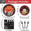 Movie Night Party Plates Movie Themed Party Tableware Now Showing Movie Theater Themed Decorations Dinnerware for Movie Night Red Carpet Birthday Party Supplies Paper Plate Napkins Serve 24