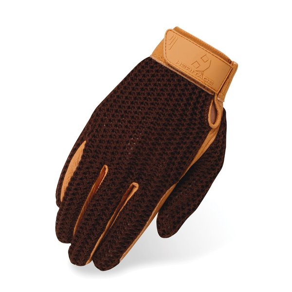 Heritage Crochet Riding Gloves, Size 9, Brown/Tan