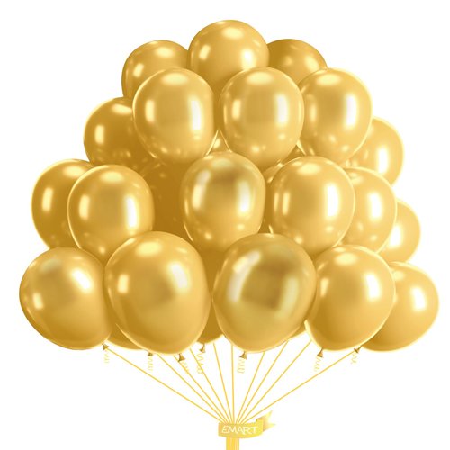EMART 100pcs Metallic Gold Balloons 12 Inch with Ribbon, Latex Party Balloons Helium Quaility for Birthday, Wedding, Baby Shower, Balloon Garland Arch, Graduation, Christmas Decor