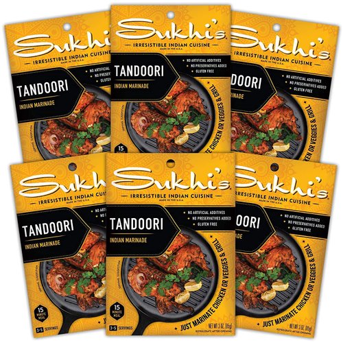 Sukhi's Indian Tandoori Marinade - Tandoori Paste 3oz (Pack of 6) 84 Servings - Tandoori Chicken Marinade Sauce Meat Marinade Steak Marinades for Meats Spice Mix Masala Seasoning Tikka Masala