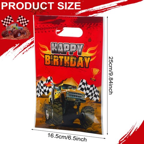 Pajean 48 Pieces Monster Truck Gift Bags Bulk Plastic Happy Birthday Truck Party Bag Racing Truck Treat Goodie Bags for Kids Monster Truck Birthday Party Favors Supplies Packing, 9.8 x 6.5 Inch