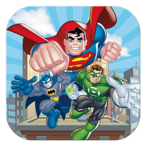 DC Super Friends Birthday Party 7.5" Square Dessert Cake Paper Plates - 8 per package