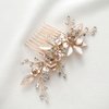 SWEETV Light Rose Gold Wedding Hair Comb Clip,Handmade Bridal Hair Accessories for Women Wedding
