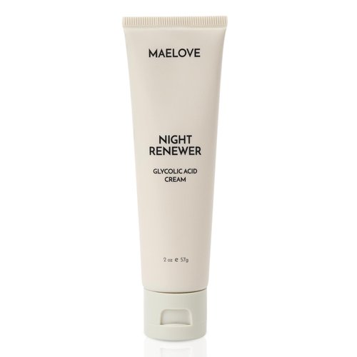 MAELOVE Night Renewer, Glycolic Acid Cream, Anti-Aging, Unscented AHA Exfoliating Night Cream, Gentle for Sensitive Skin, Researched & Manufactured in USA, Gluten-Free, 2.0 fl oz