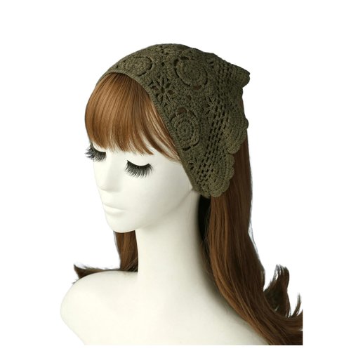 SHENHE Women's Crochet Head Scarf Knitted Tie Hair Bandana Headband Head Kerchief Dark Green One-Size