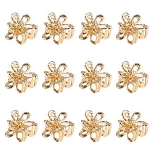 12PCS Gold Metal Flower Claw Hair Clips Set for Women & Girls: Mini Hair Claws & Accessories