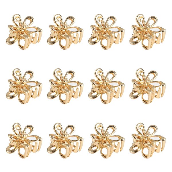 12PCS Gold Metal Flower Claw Hair Clips Set for Women & Girls: Mini Hair Claws & Accessories