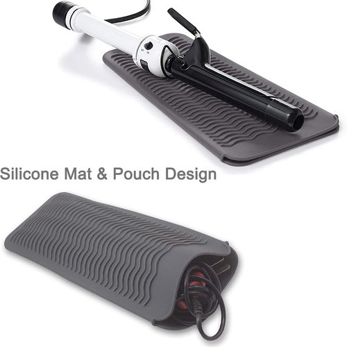 Ryke Kukkri Hair Iron Mat & Pouch, Professional Heat Resistant Mat for Flat Iron and Curling Iron, Portable Travel Silicone Hair Straightener Mat and Cover for Hair Styling Tools