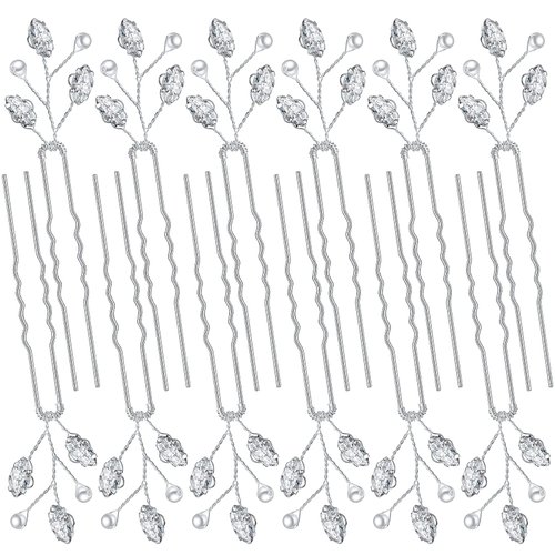 12 Pieces Bridal Hair Pins for Wedding Party Vintage Bridal Wedding Hair Pins Pearl Crystal Hair Accessory for Bride Bridesmaids Flower Girls