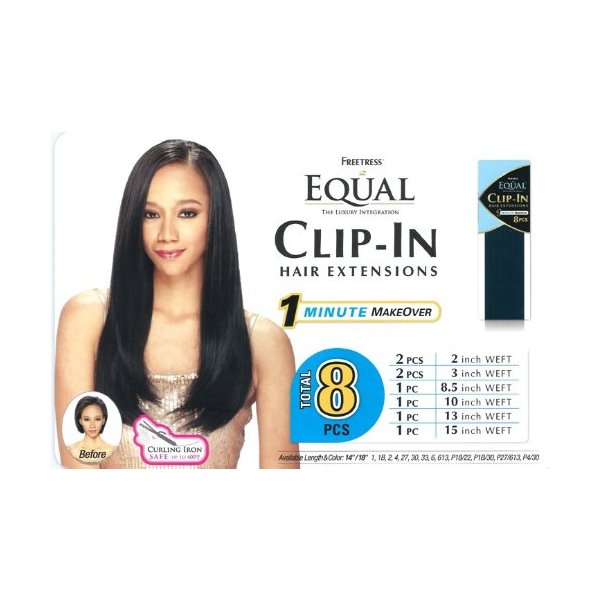 CLIP HAIR 8PCS (18", 1 Jet Black) - FreeTress Equal Synthetic Hair Clip-In Extension
