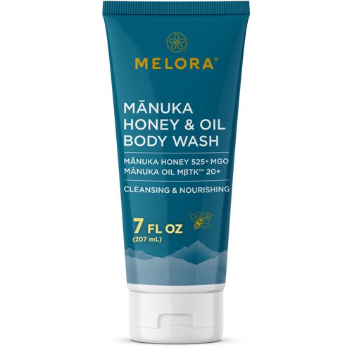 MELORA Manuka Honey Body Wash (7 Oz) - Moisturizing Skin Care Body Soap with Manuka Honey & Oil for Acne, Dry, or Sensitive Skin - Moisturizing Travel Size Shower Gel for Women & Men