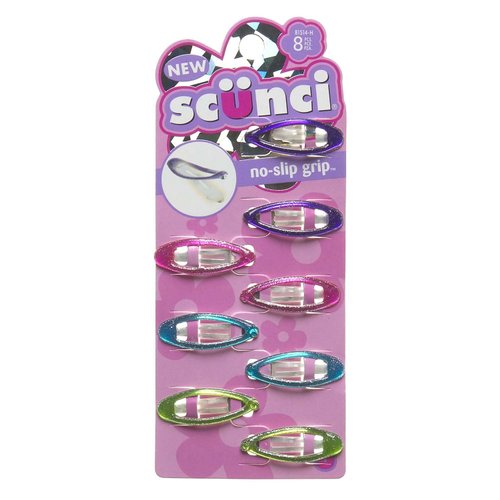 Scunci No Slip Grip Snap Clips, Assorted Colors 8 Ea
