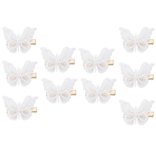 10PCS Butterfly Hair Clip Lace Butterfly Hairpins Hair Accessories for Women Girls (White)