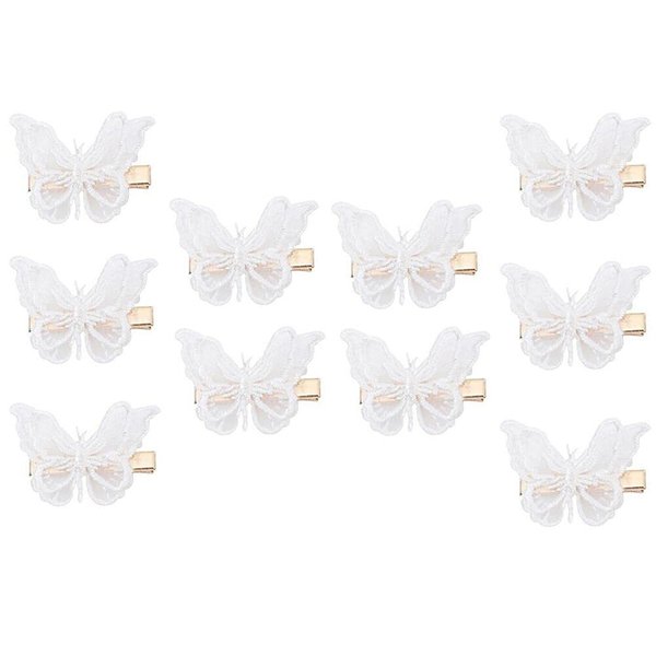 10PCS Butterfly Hair Clip Lace Butterfly Hairpins Hair Accessories for Women Girls (White)