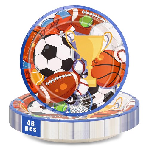 YTYOTO 48 Pcs Sports Birthday Party Decorations Plates, Sports Party Favors, Sports Themed Party Decorations Tableware Set for Birthday Parties, Theme Parties, Weddings, Barbecues (7 Inches)