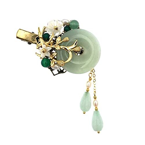 Chinese Lucky Jade Hairpin Women Vintage Tassel Hair Clip Hanfu Accessories Antique Cosplay Hair Clip Gift
