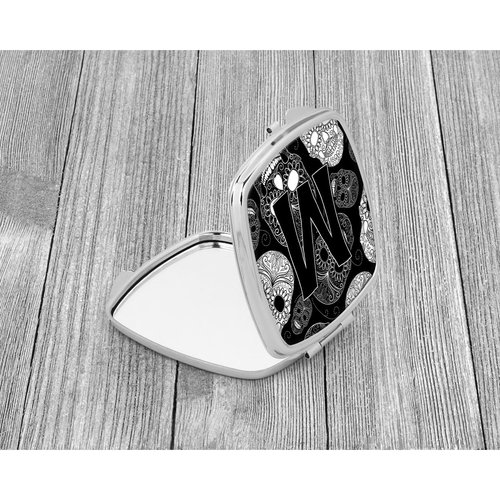Caroline's Treasures CJ2008-MSCM Letter M Day of the Dead Skulls Black Compact Mirror Decorative Travel Makeup Mirror for Women Girls Gifts Pocket Makeup Mirror Folding Handheld