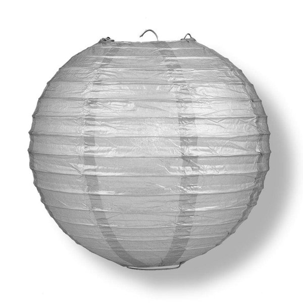 Quasimoon PaperLanternStore Decorative Paper Lantern - (Single, 20-Inch, Silver, Even Ribbing) Round Paper Lantern - Ideal Wedding and Party Decor or Home Accent, Lighting Optional