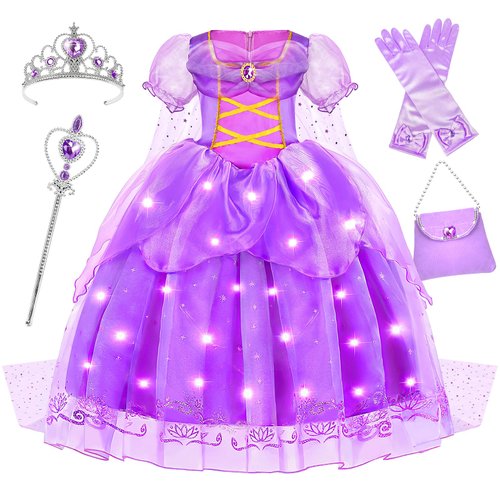 BIBUTY Princess Dress Up for Girls Princess Dresses, Light Up Princess Costume Dress Set with Long Cape, Pretend Play & Dress Up Clothes for Little Girls, Halloween Costumes for Girls Toddler Age 5-8